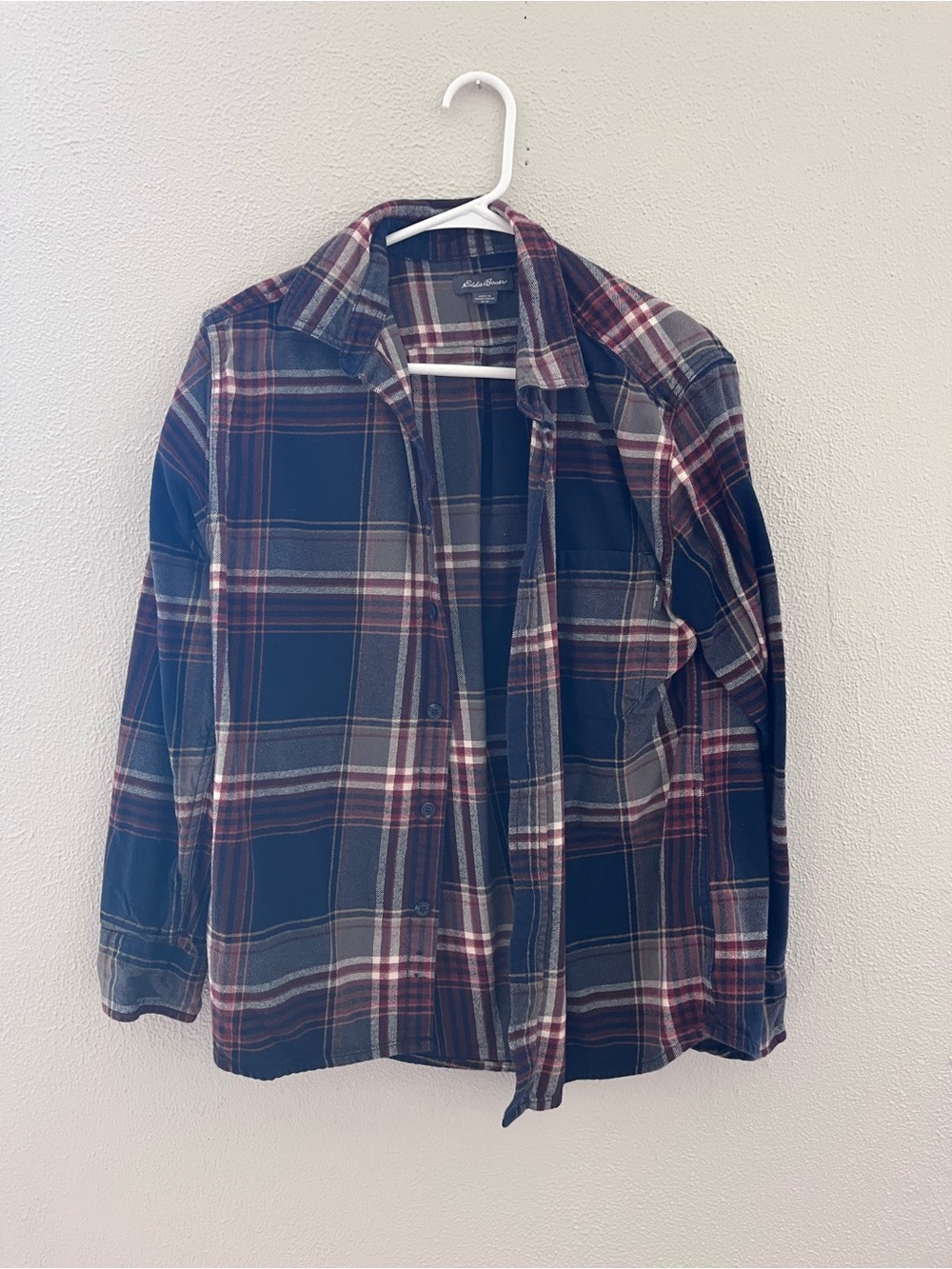Eddie Bauer Navy, Red and Cream Plaid Button-Up Shirt